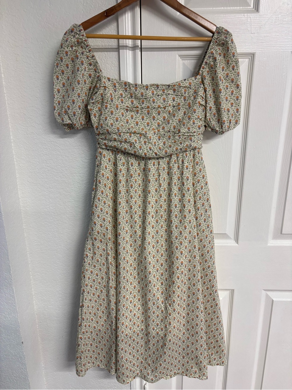 OPT Floral Midi Puff Sleeve Cotton Ruched Dress Size M‎